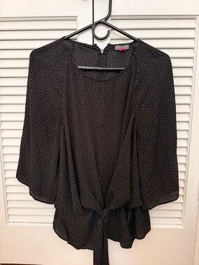 Vince Camuto Black Polka Dot Tie-Front Blouse